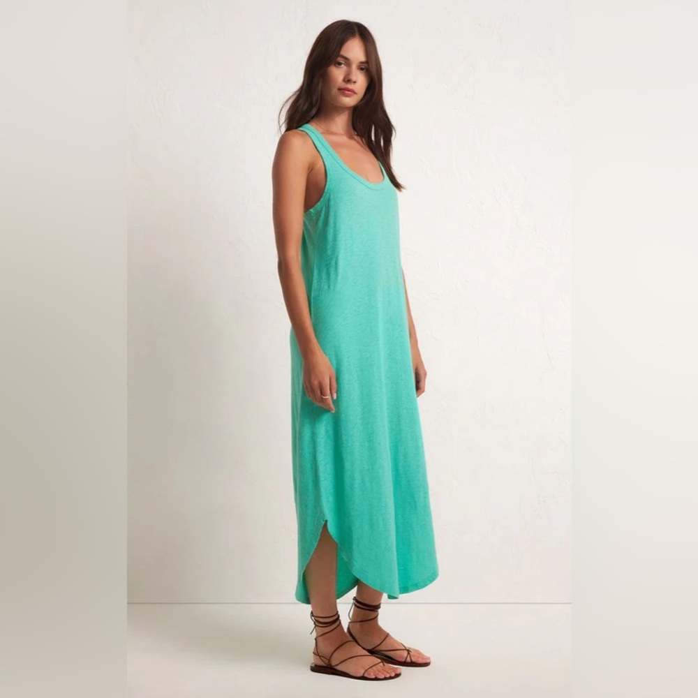 Z Supply NWT Easy Going Cotton Slub Midi Dress Cabana Green Size Large - Picture 3 of 11